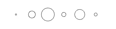 Six circles in a row, each sized by mapping its data value to a diameter between 5 and 45.