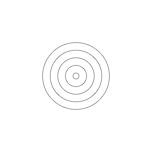 Five concentric circles drawn from an array of diameters.